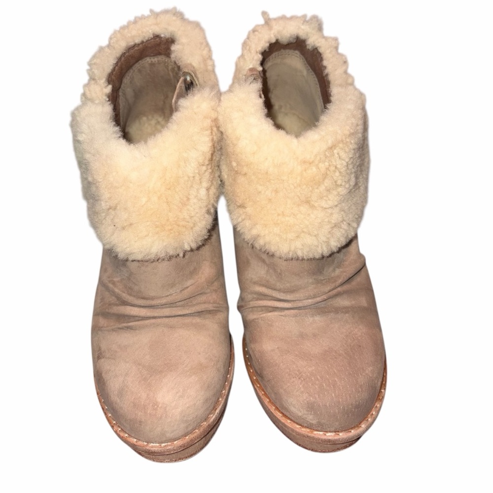 Ugg Georgette Nubuck Leather Sheepskin Shearling Ankle Boots Heels Shoes size 5 - Picture 3 of 10